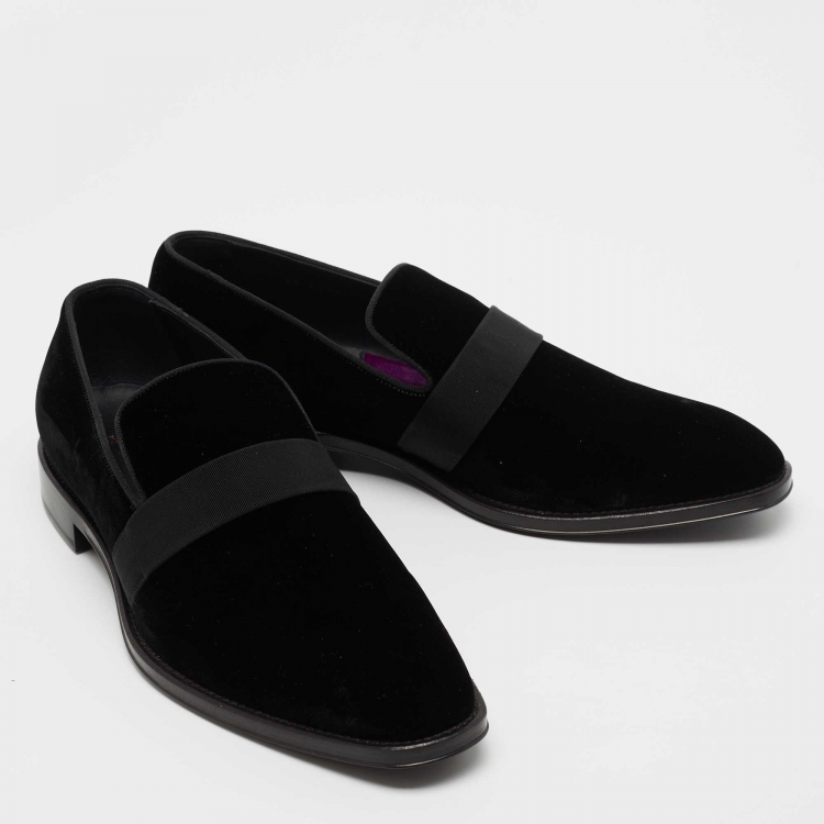 Pre Owned Givenchy Black Velvet Jenaro Slip On Loafers Size 44