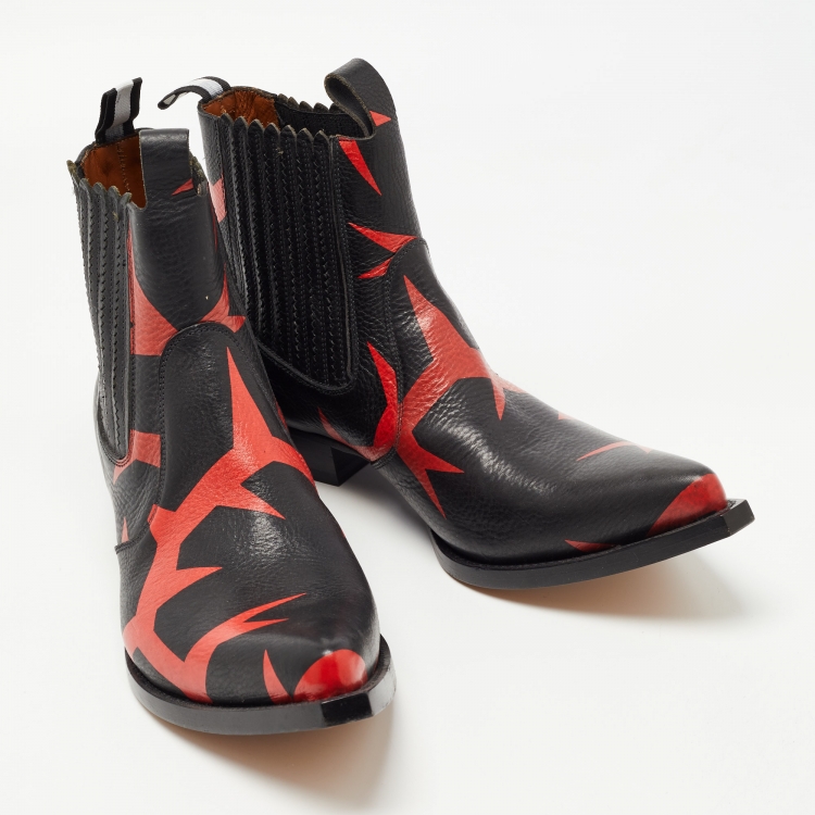 Pre Owned Givenchy Black/Red Leather Cowboy Ankle Boots Size 44