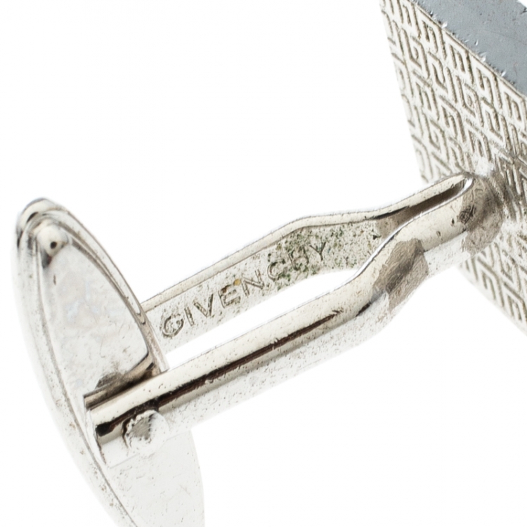 Pre Owned Givenchy Orange Glitter Enamel Silver Tone Square Cufflinks