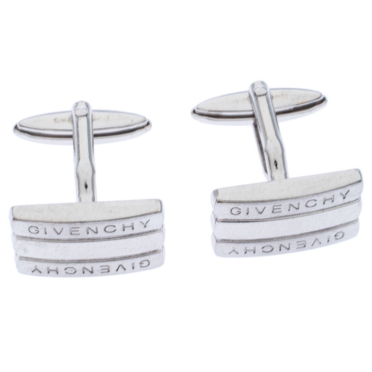 Pre Owned Givenchy Silver Tone Bar Cufflinks
