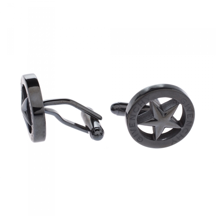 Pre Owned Givenchy Dark Grey Tone Star Cufflinks