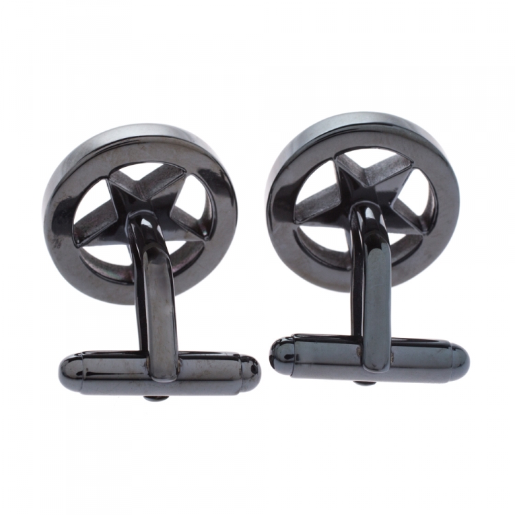 Pre Owned Givenchy Dark Grey Tone Star Cufflinks
