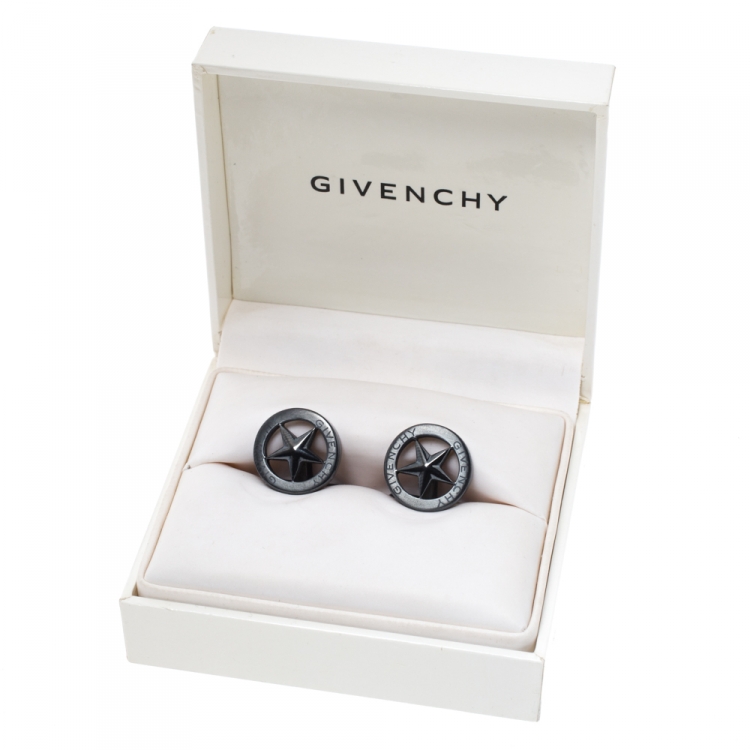 Pre Owned Givenchy Dark Grey Tone Star Cufflinks