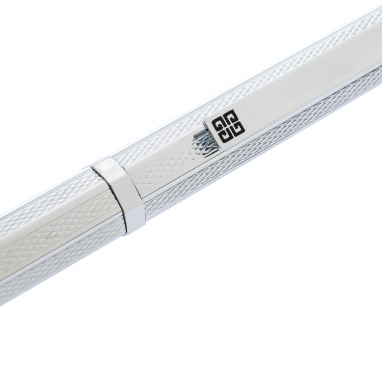 Pre Owned Givenchy Octagonal Textured Silver Tone Ballpoint Pen