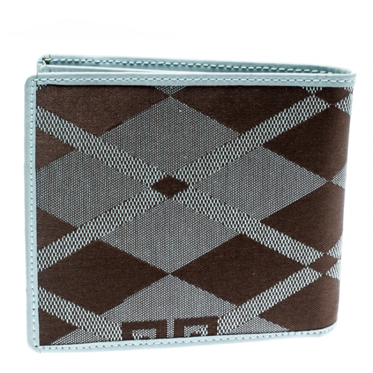 Pre Owned Givenchy Light Blue/Brown Canvas and Leather Compact Wallet
