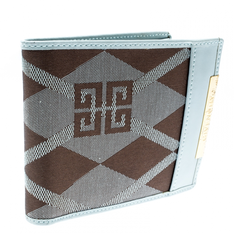 Pre Owned Givenchy Light Blue/Brown Canvas and Leather Compact Wallet