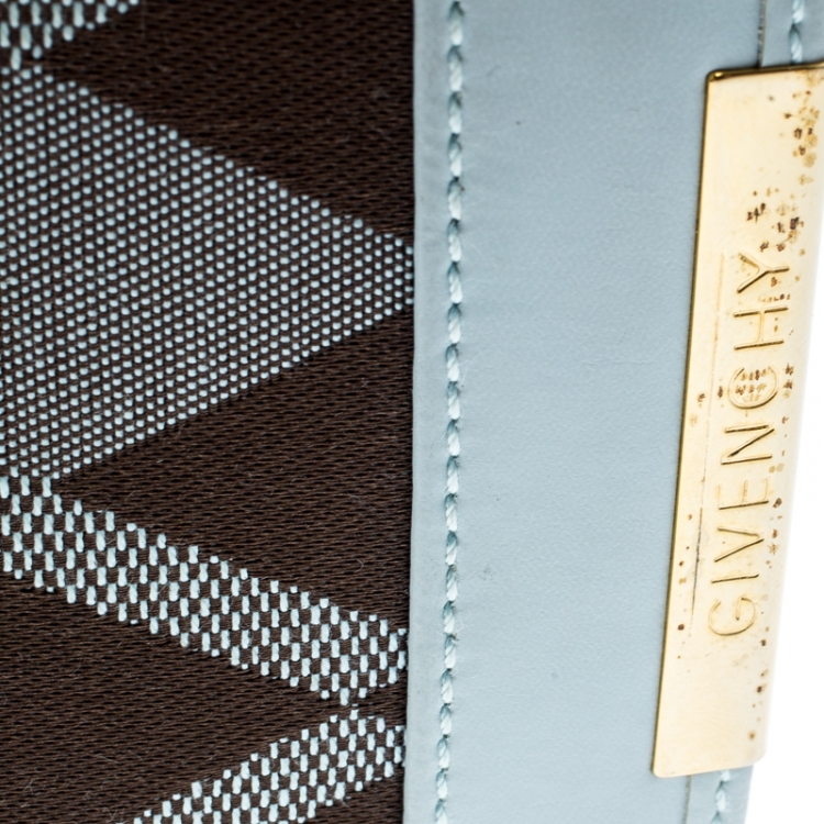Pre Owned Givenchy Light Blue/Brown Canvas and Leather Compact Wallet
