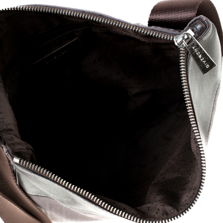 Pre Owned Givenchy Brown Signature Canvas and Leather Messenger Bag