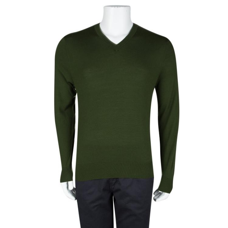 Pre Owned Givenchy Green Wool V Neck Long Sleeve Sweater L