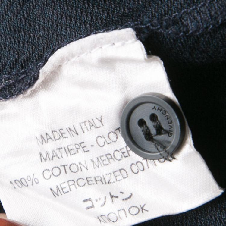 Pre Owned Givenchy Dark Blue Herringbone Pattern Ribbed Trim Polo T-Shirt S