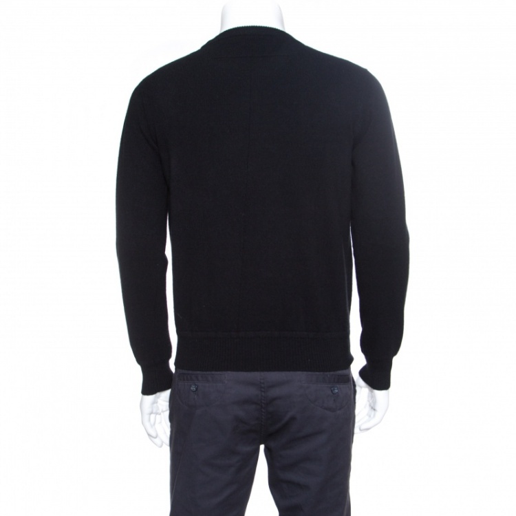 Pre Owned Givenchy Black Wool Rottweiler Pattern Crew Neck Sweater M