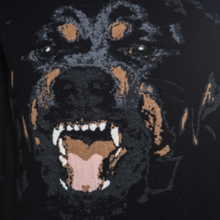 Pre Owned Givenchy Black Wool Rottweiler Pattern Crew Neck Sweater M