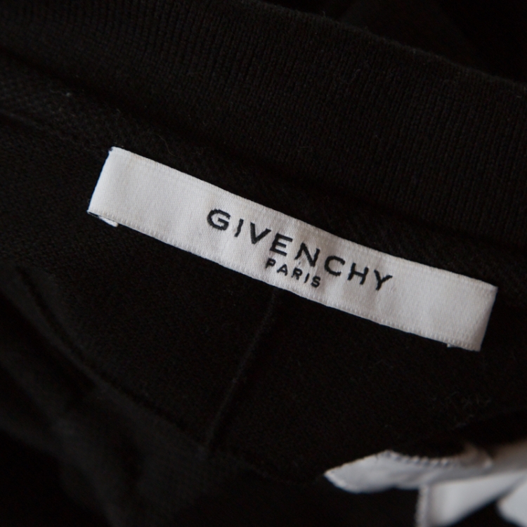 Pre Owned Givenchy Black Pique Knit Star Appliqué Detail Contrast Short Sleeve Polo T Shirt M