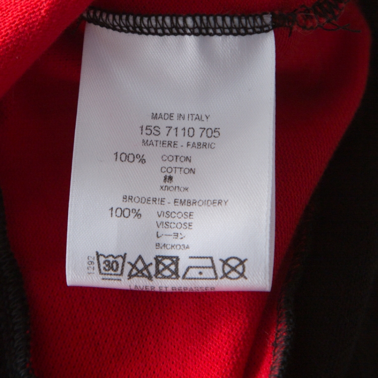 Pre Owned Givenchy Black and Red Striped Cotton Pique Star Appliqué Detail Polo T Shirt S