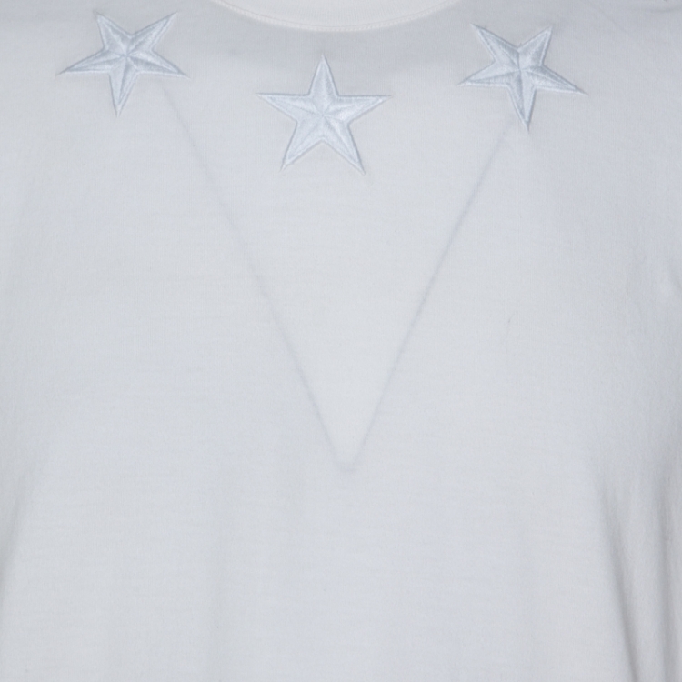Pre Owned Givenchy White Cotton Star Embroidered Colombian Fit T-Shirt M