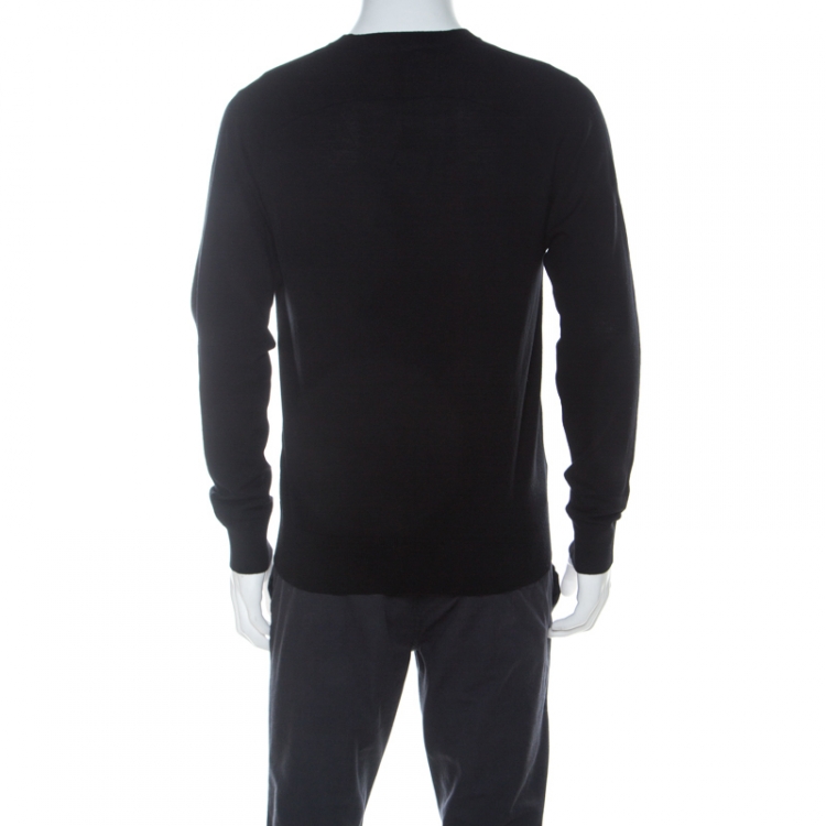 Pre Owned Givenchy Black Wool Lightweight Knit V Neck Sweater L 