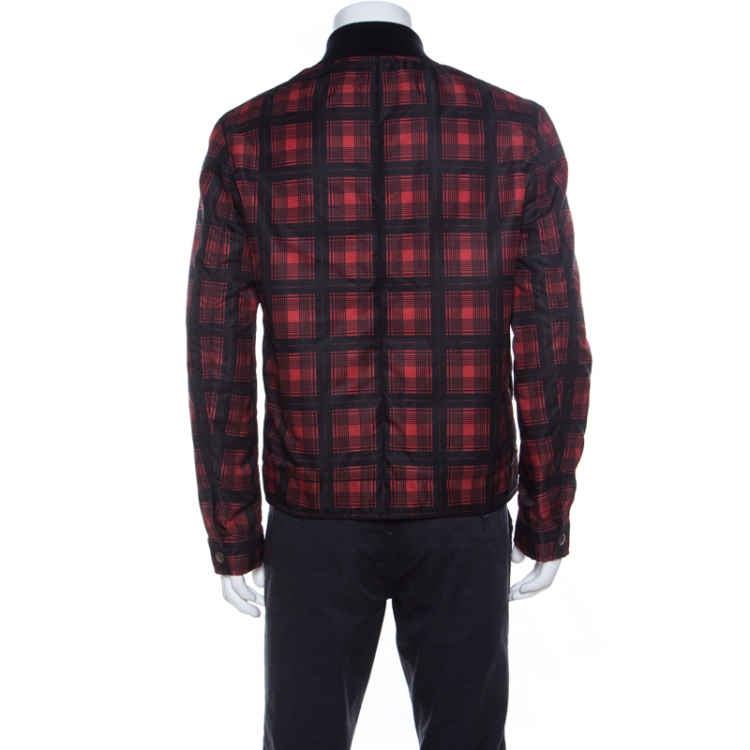 Pre Owned Givenchy Black & Red Tartan & Dart Print Bomber Jacket L