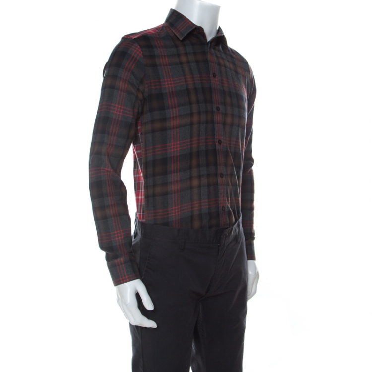 Pre Owned Givenchy Grey and Red Plaid Cotton Shirt S 