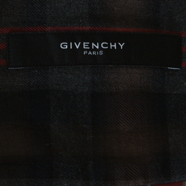 Pre Owned Givenchy Grey and Red Plaid Cotton Shirt S 