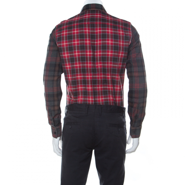 Pre Owned Givenchy Grey and Red Plaid Cotton Shirt S 