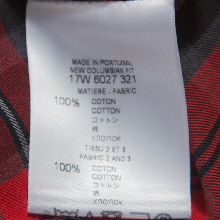 Pre Owned Givenchy Red Contrast Plaid Cotton Cross-Shoulder Buttoned Long Shirt M