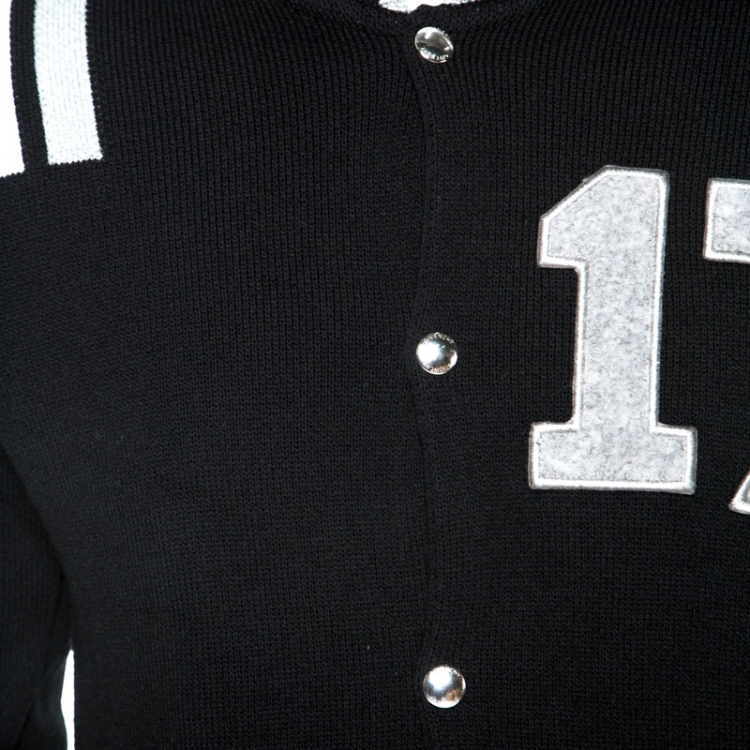 Pre Owned Givenchy Black Knit Wool Contrast Trim Baseball Jacket S