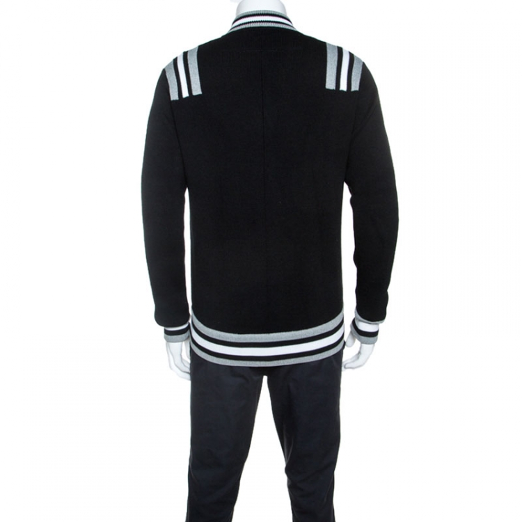Pre Owned Givenchy Black Knit Wool Contrast Trim Baseball Jacket S