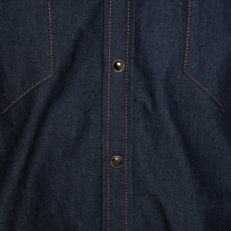 Pre Owned Givenchy Dark Blue Denim Leather Trim Button Front Shirt M