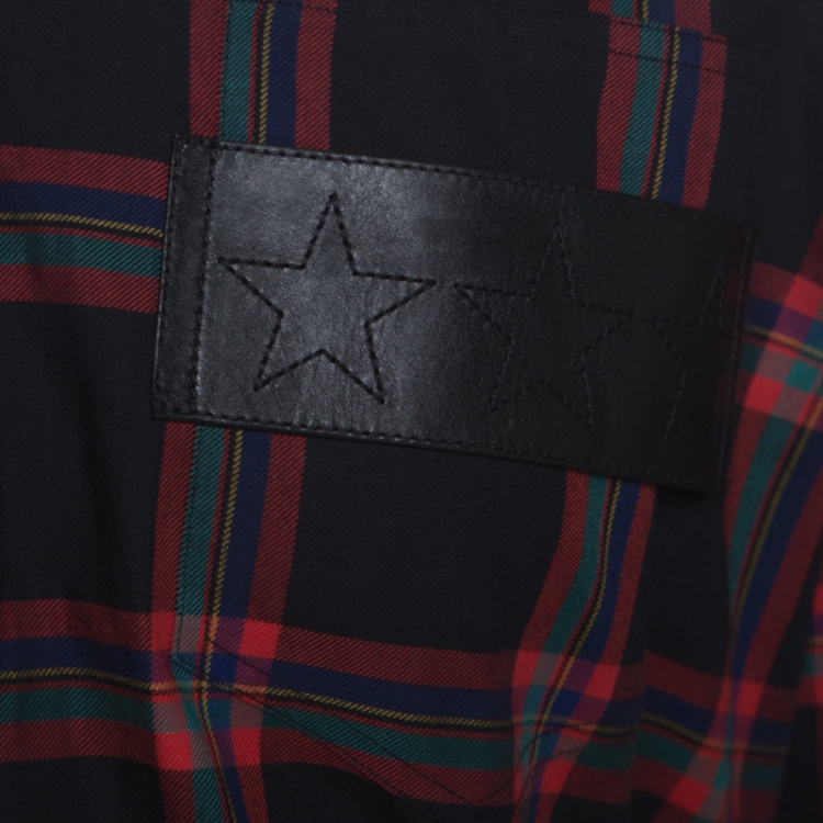 Pre Owned Givenchy Multicolor Check Cotton Star Leather Trim Button Down Shirt XL