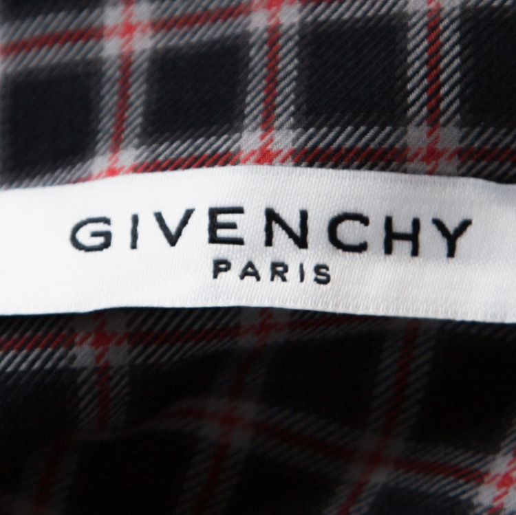 Pre Owned Givenchy Black & Red Checked Cotton Star Embroidered Button Front Shirt L