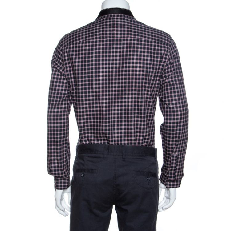 Pre Owned Givenchy Black & Red Checked Cotton Star Embroidered Button Front Shirt L
