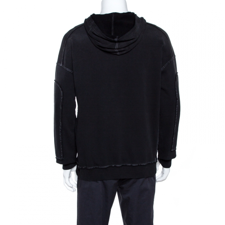 Pre Owned Givenchy Black Logo Print Faded Cotton Hooded Sweatshirt M