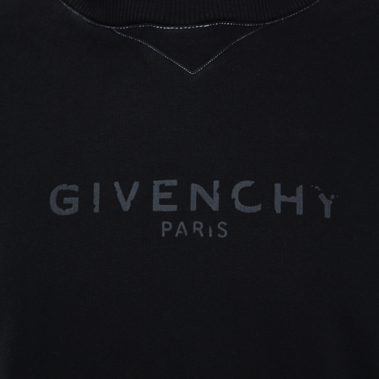Pre Owned Givenchy Black Logo Print Faded Cotton Hooded Sweatshirt M