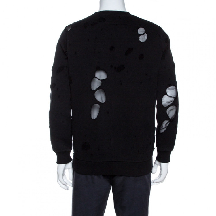 Pre Owned Givenchy Black Logo Print Distressed Cotton Sweatshirt S