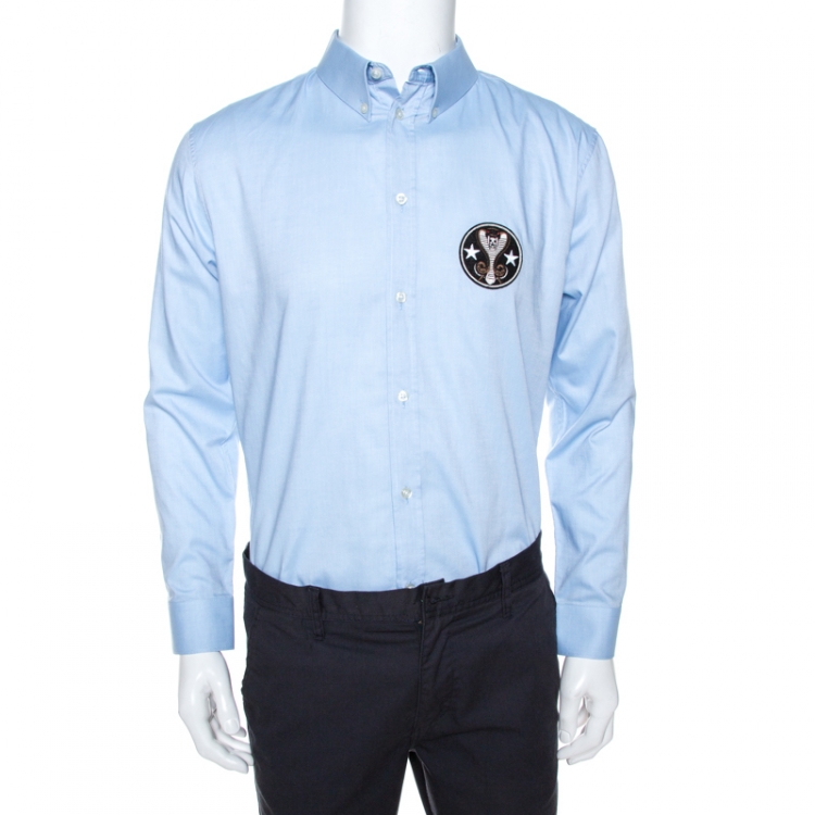 Pre Owned Givenchy Light Blue Cotton Applique Detail Button Down Shirt XL