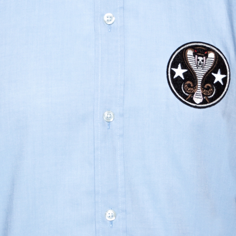 Pre Owned Givenchy Light Blue Cotton Applique Detail Button Down Shirt XL