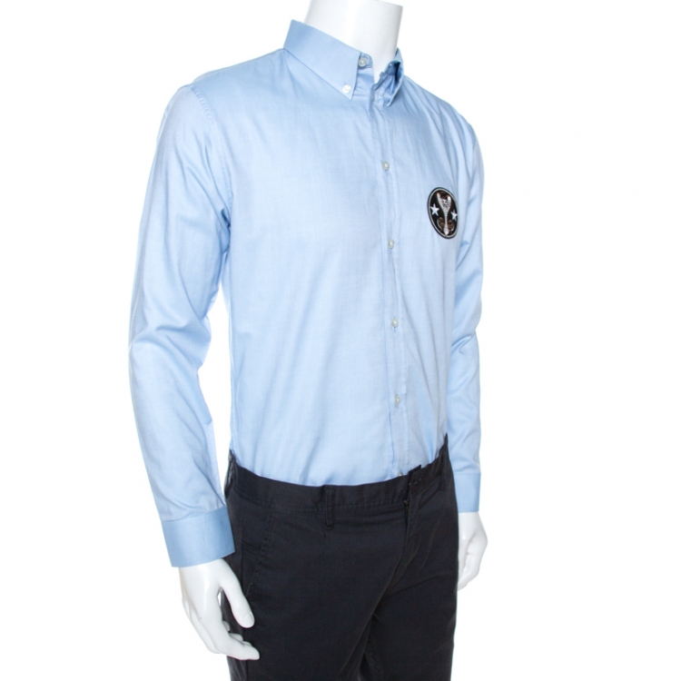 Pre Owned Givenchy Light Blue Cotton Applique Detail Button Down Shirt XL