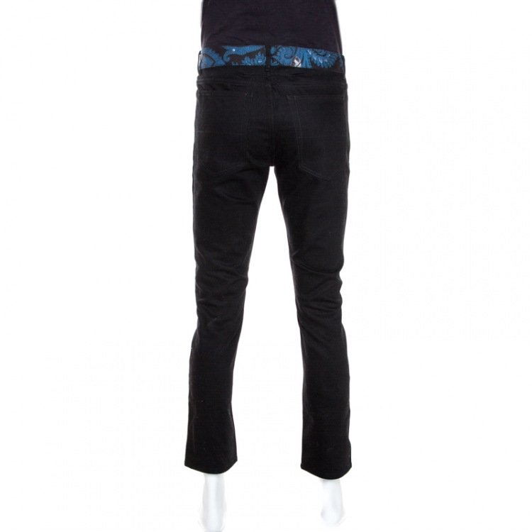 Pre Owned Givenchy Black Denim Printed Waist Band Detail Jeans M
