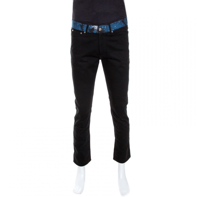 Pre Owned Givenchy Black Denim Printed Waist Band Detail Jeans M