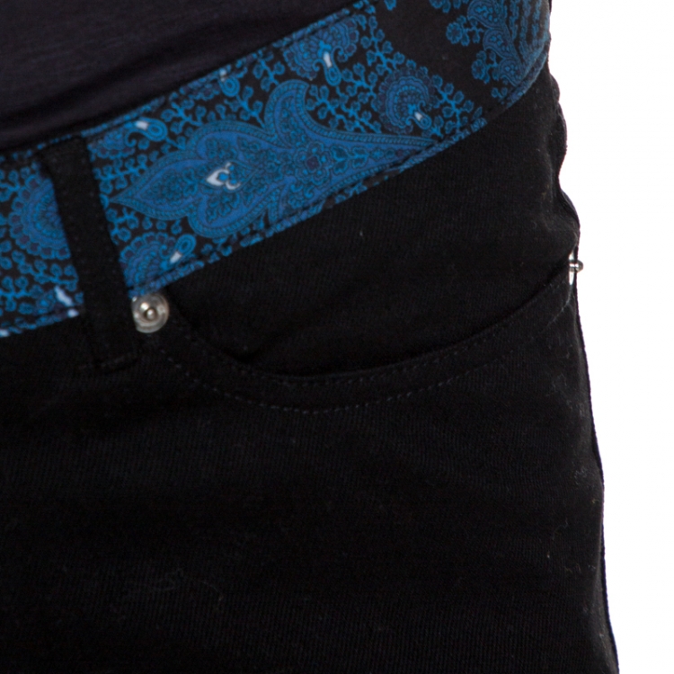 Pre Owned Givenchy Black Denim Printed Waist Band Detail Jeans M
