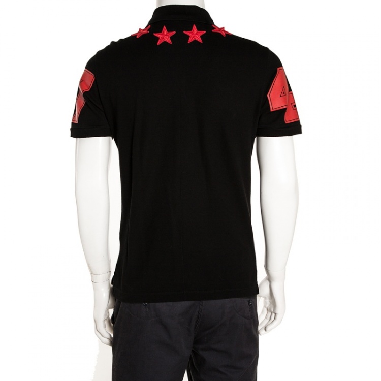 Pre Owned Givenchy Black Cotton Star Appliqued Polo T-Shirt M