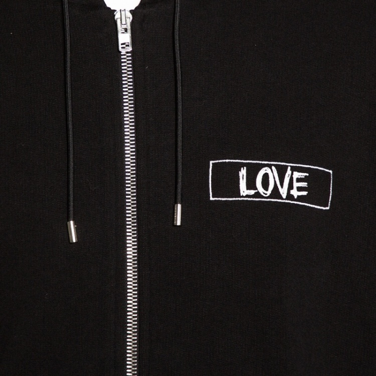 Pre Owned Givenchy Black Cotton Love Embroidered Zip Front Hoodie L
