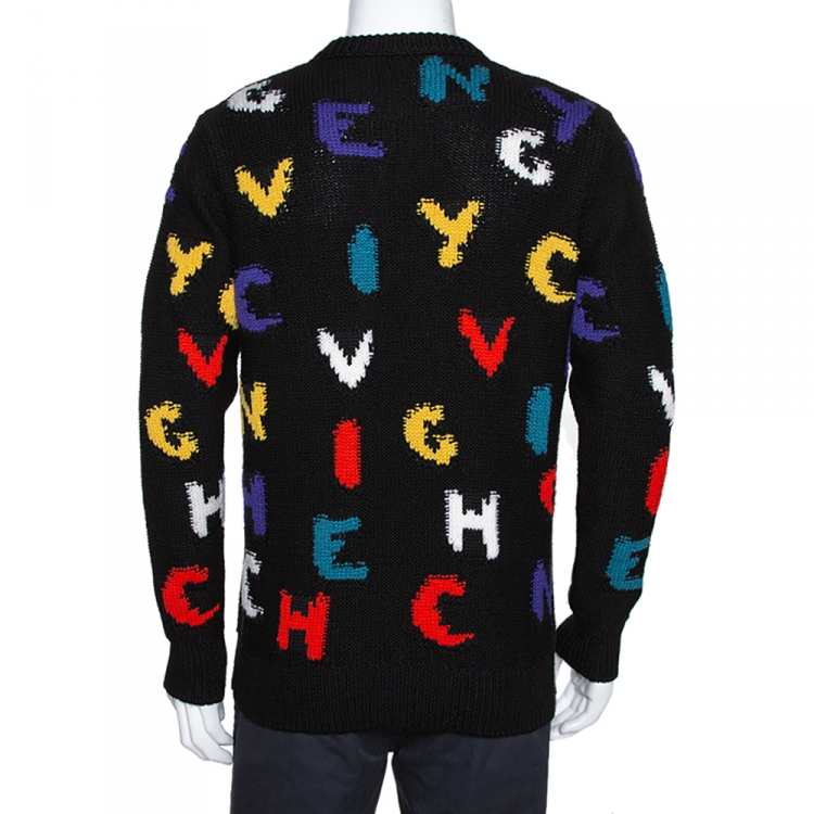 Pre Owned Givenchy Black Intarsia Knit Alphabet Sweater M