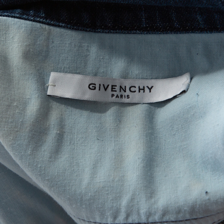 Pre Owned Givenchy Blue Denim Spray Paint Logo Detail Lightweight Jacket XL