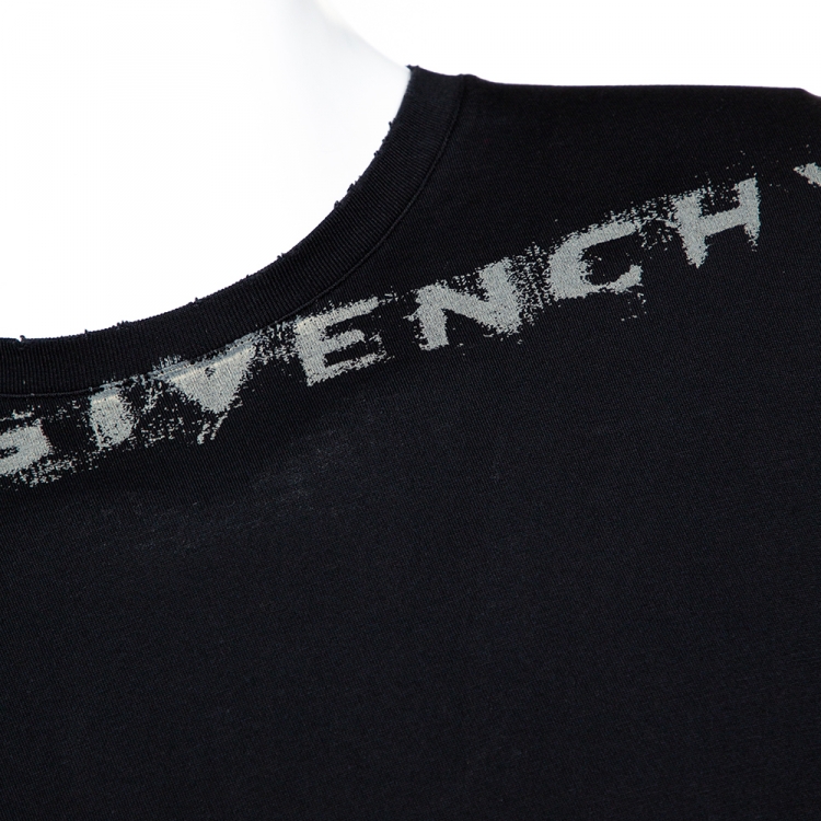 Pre Owned Givenchy Black Logo Print Cotton Distressed Detail Sleeveless T-Shirt L