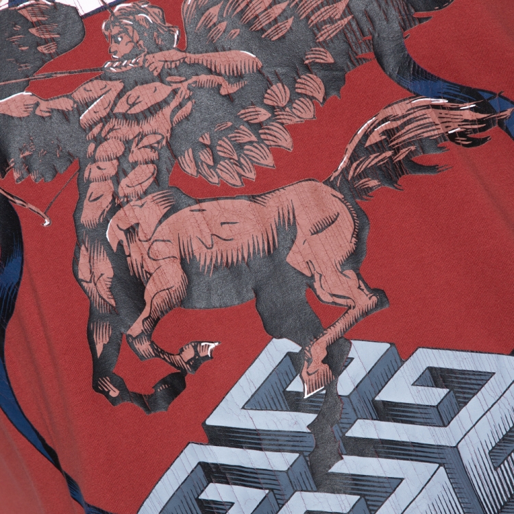 مملوكة مسبقًا Givenchy Brick Red Cotton Centaur Print Crew Neck T Shirt L 