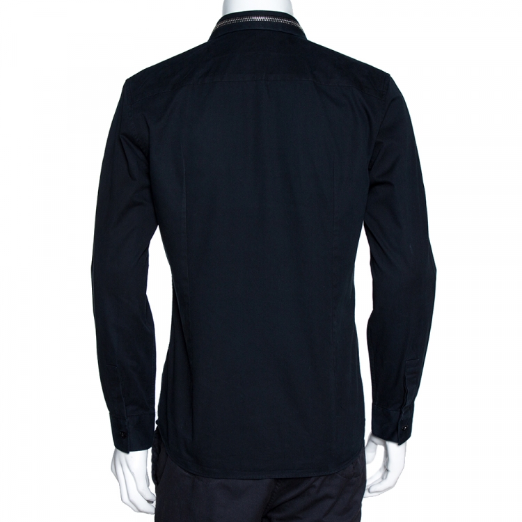 Pre Owned Givenchy Black Cotton Zip Collar Detail Long Sleeve Shirt M