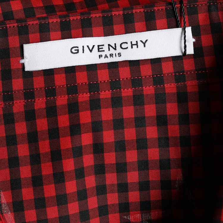 Pre Owned Givenchy Red Gingham Check Star Print Poplin Shirt XXL