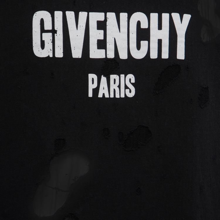 Pre Owned Givenchy Black Distressed Cotton Logo Print Sweatshirt L