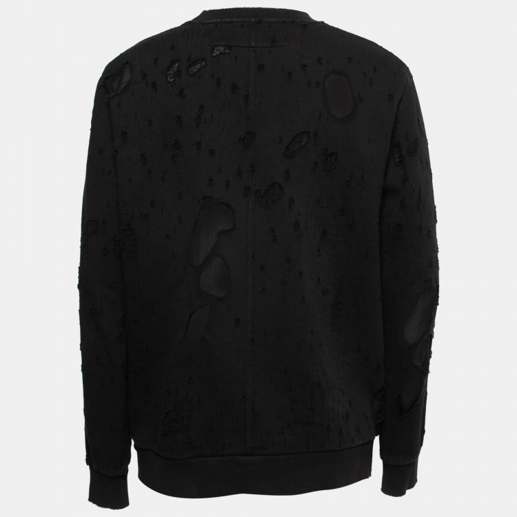Givenchy Black Distressed Cotton Logo Print Sweatshirt L Givenchy